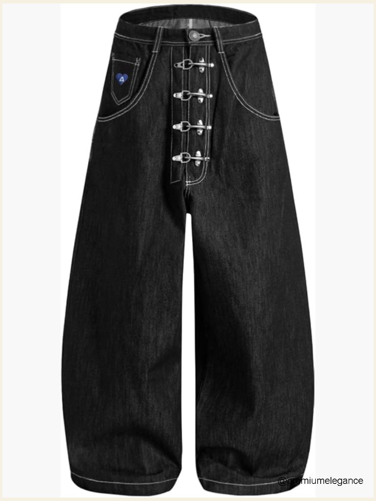 Metal Button Raw Barrel Jeans Baggy Wide Leg Denim Y2k Streetwear Unisex